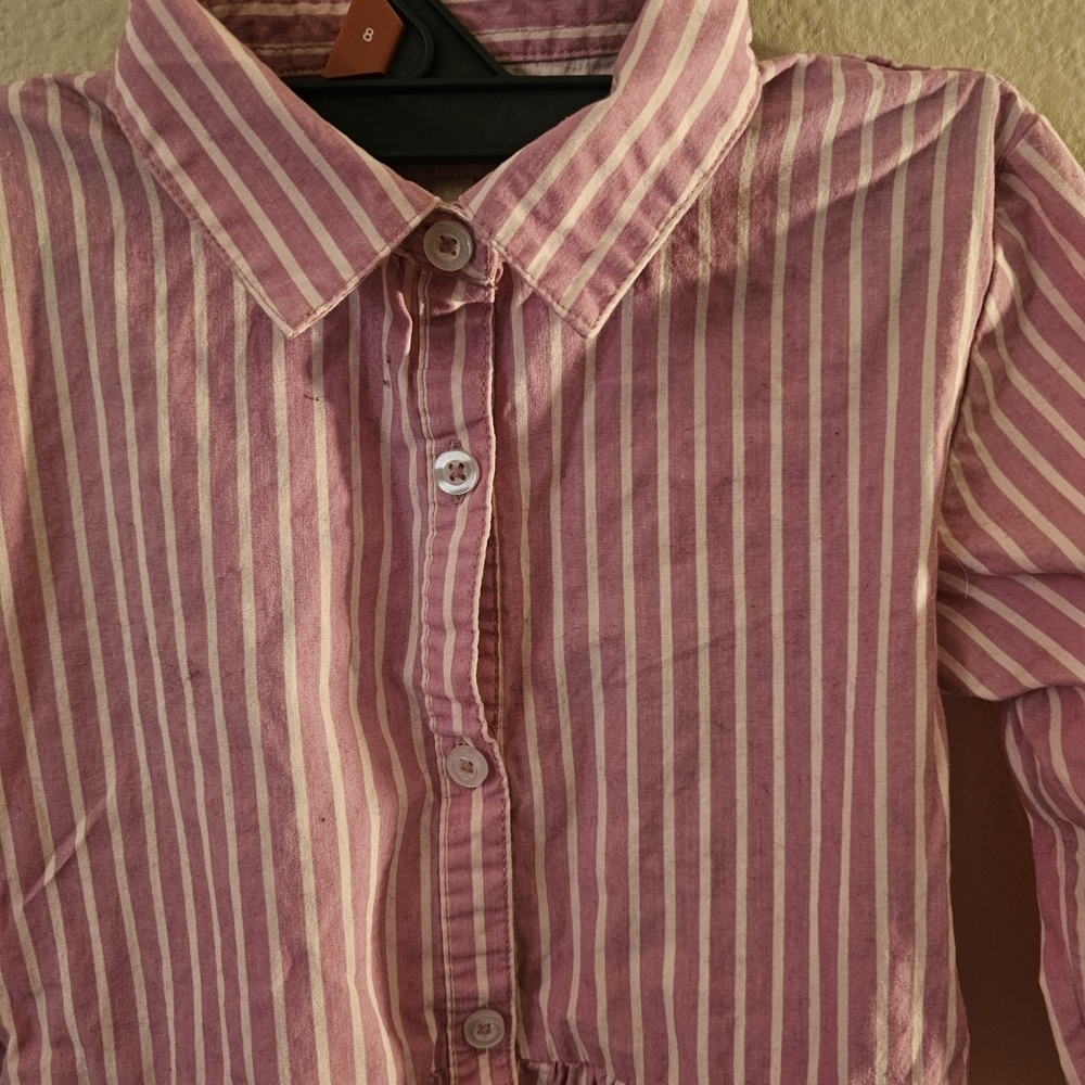 Pink A-Line Dress with 3/4 Sleeve and Pleats Preppy Casual - Picture 5 of 8